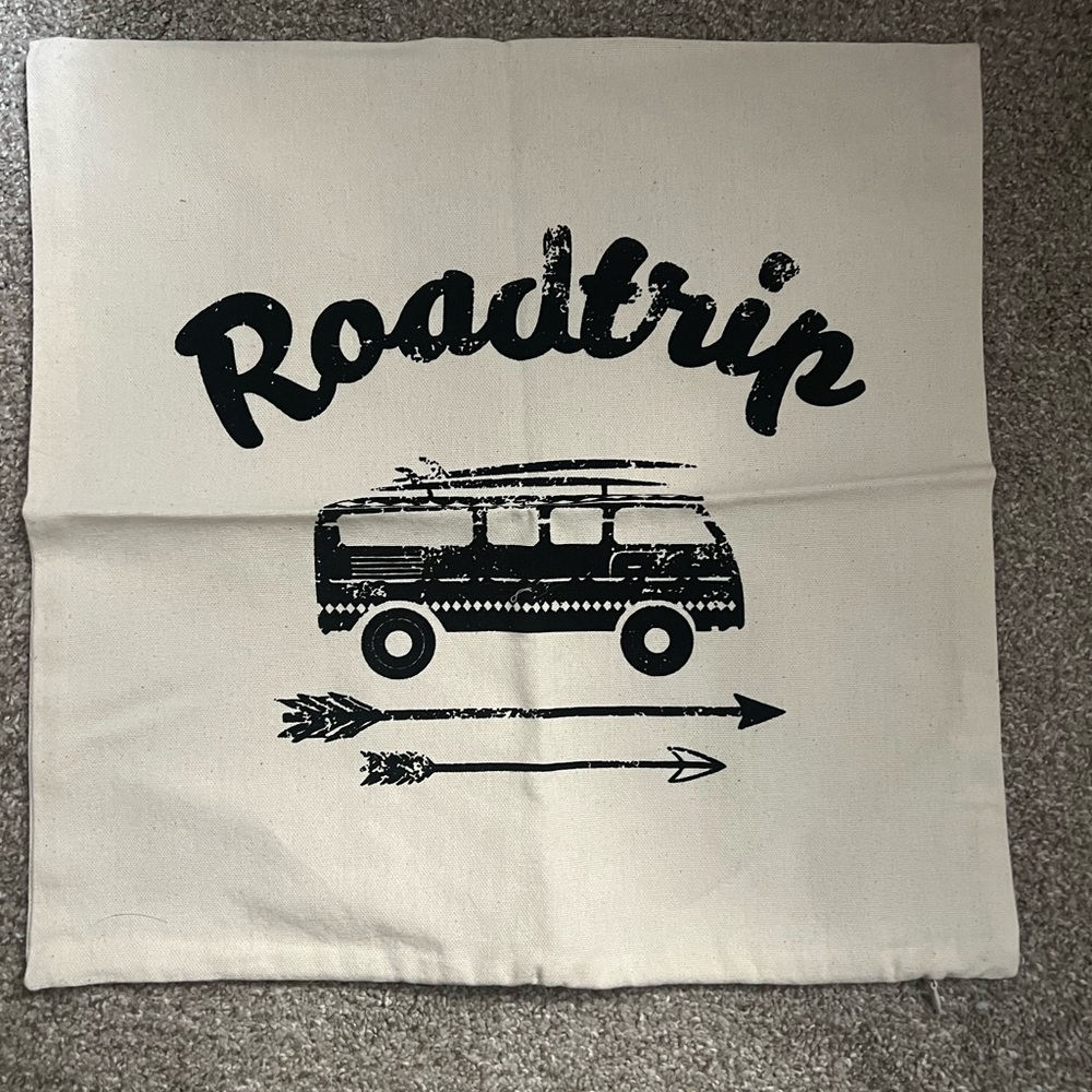 NWOT Roadtrip Canvas Pillow Cover- Black and Cream